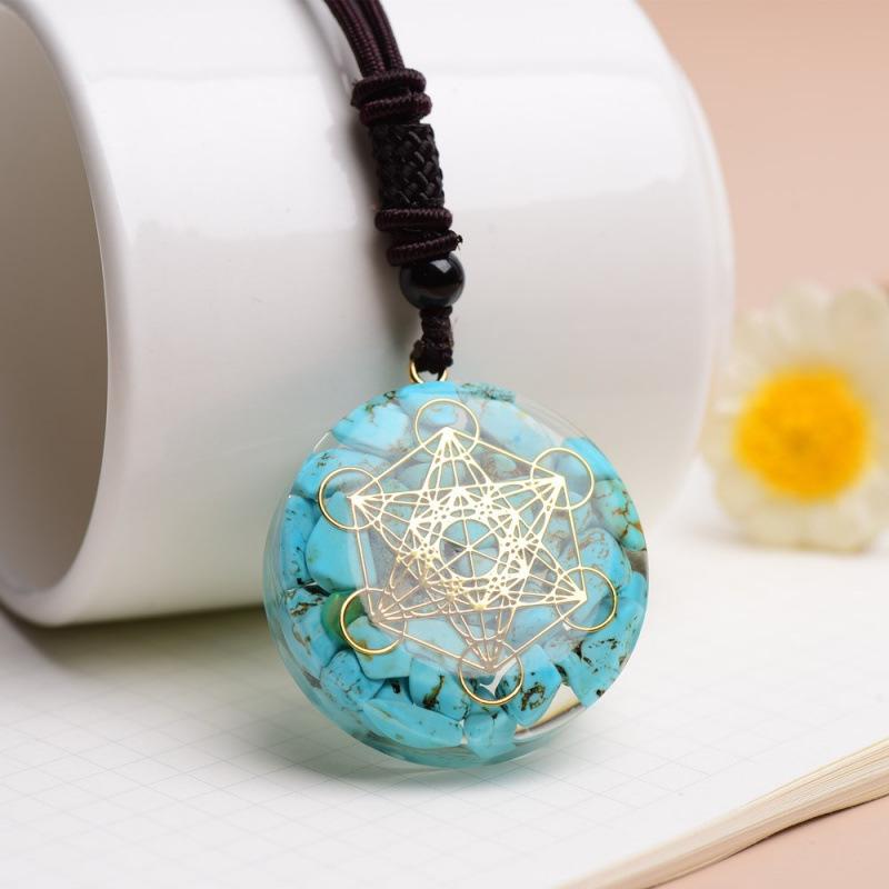 

Turquoise Metatron Cube Resin Pendant Necklace