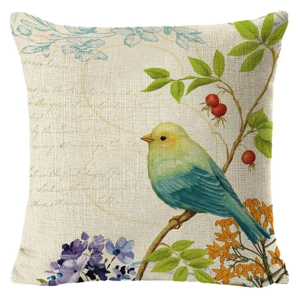 Village Style Rural Flower And Bird Sofa Pillow Cover Linen Spring Cushion Cover Car Waist Backrest Cover