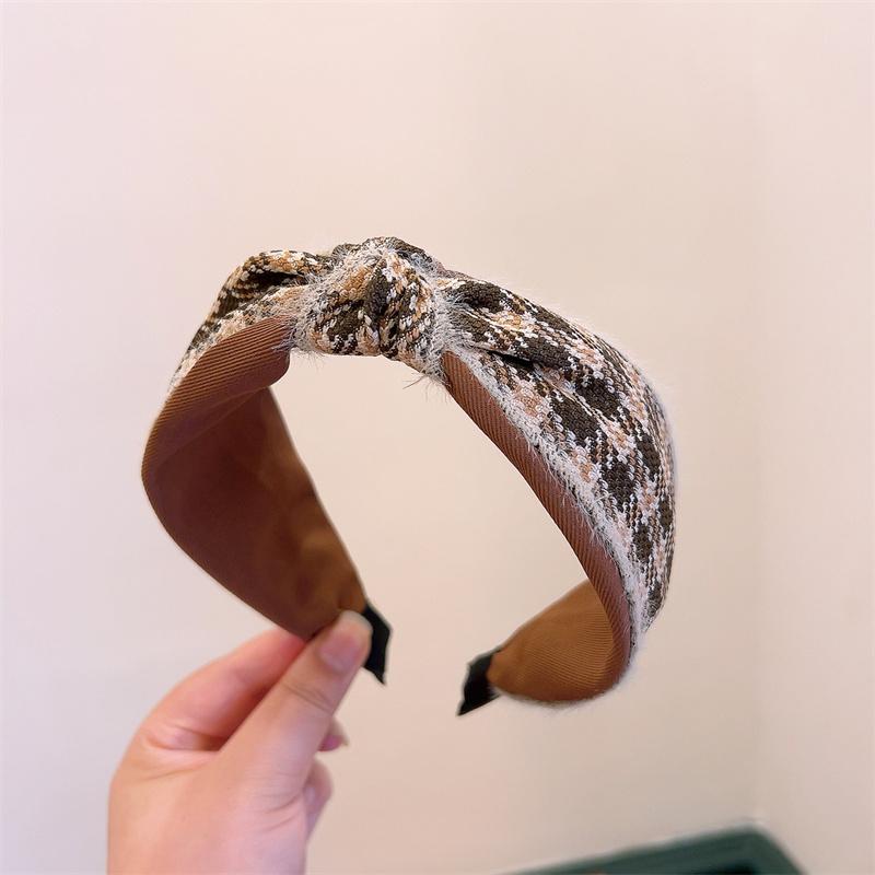 Wide Women Top Bow Knotted Hairbands Classic Plaid Headbands for Adult Daily Headwears Hair Hoop Accessories