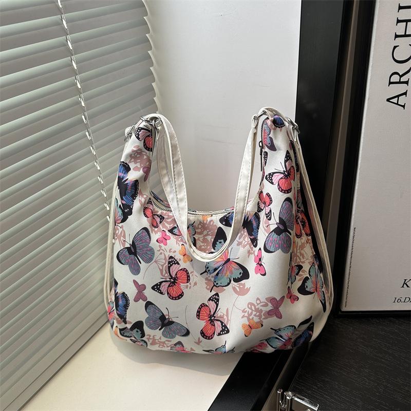Literary and sweet shoulder armpit bag, fresh printing casual large-capacity tote bag, student class commuting backpack