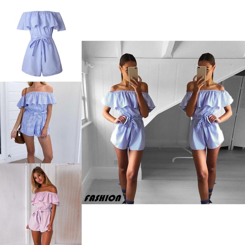 Striped Summer Women Casual Playsuit Stylish Ladies Jumpsuit For Beach Days