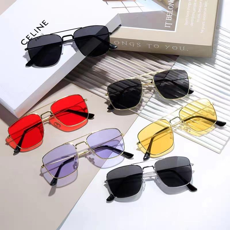 Men Outdoor Driving PC Sunglasses Metal Retro Square Sunglasses Women Double Beams Personalized Trendy Sun Protection Glasses
