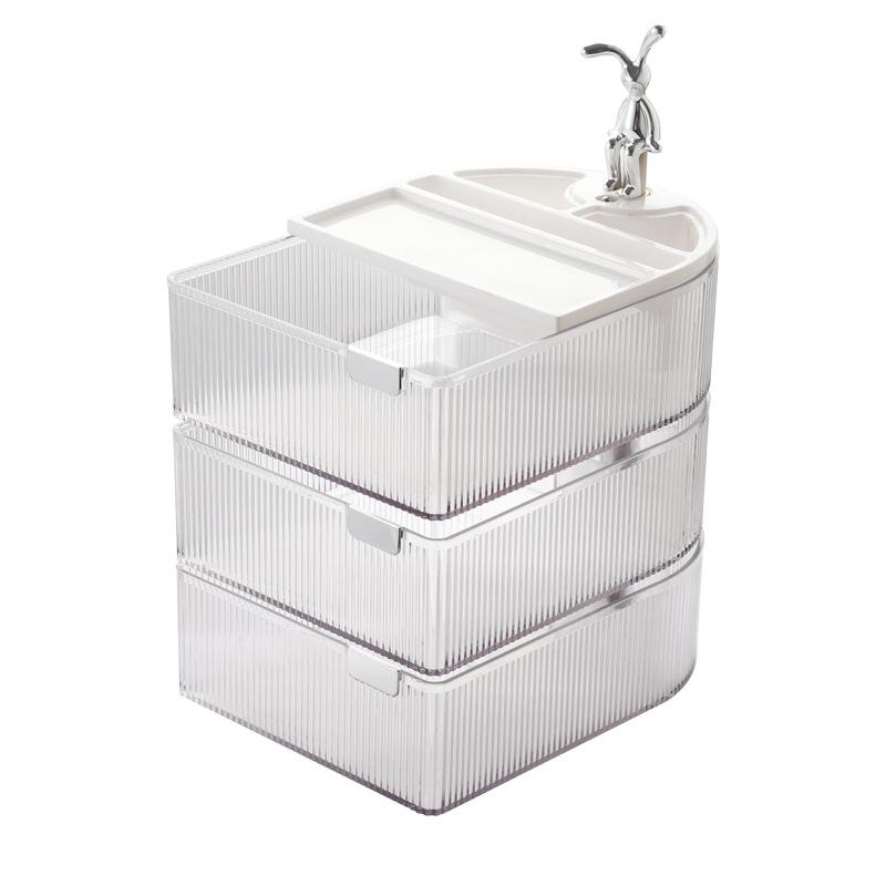 

1 шт. Настольный вращающийся ящик для хранения косметики, туалетный столик, ящик для хранения ювелирных изделий и помады для ухода за кожей, многослойная отделочная полка для чайного пакетика