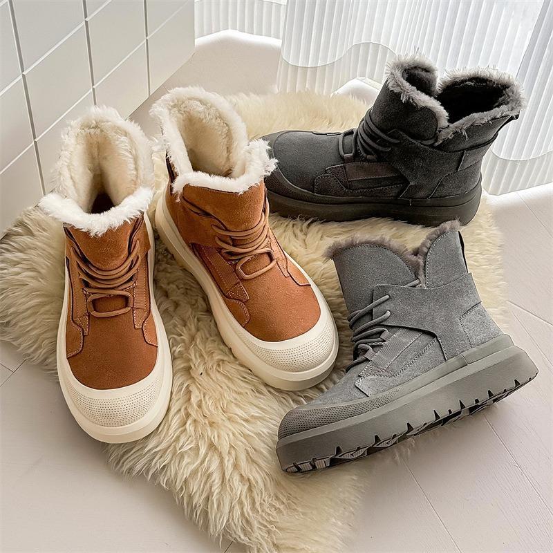 3522 autumn and winter snow boots men's and women's leather outdoor velvet thermal shoes heightened thick-soled winter high-top cotton shoes