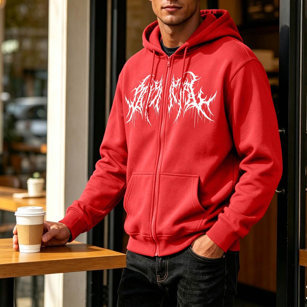 Felpa con cappuccio e zip da uomo con stampa
