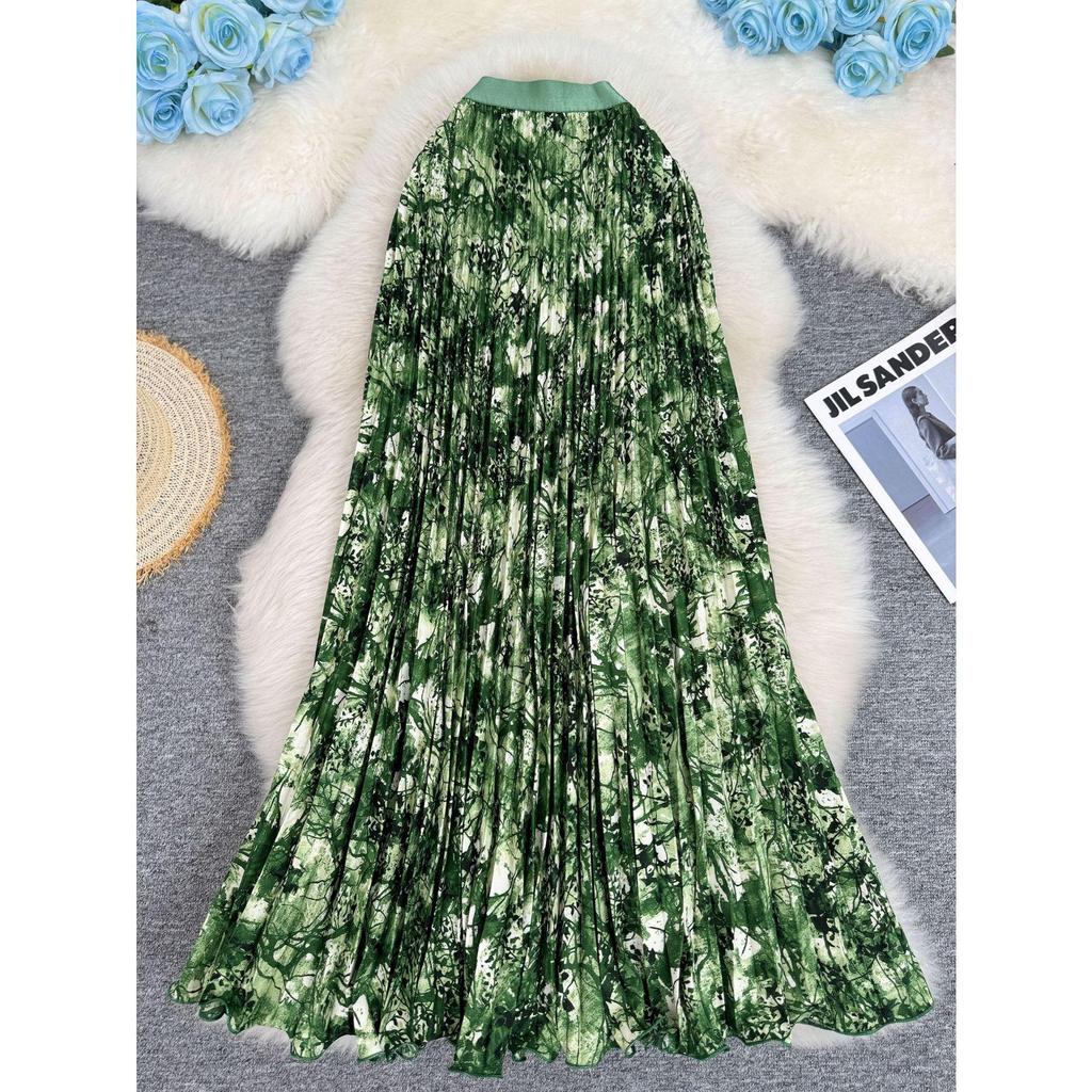 Women's European & American 3D Print A-line Pleated Skirt - Slimming, Versatile, Mid-length for Spring/Summer