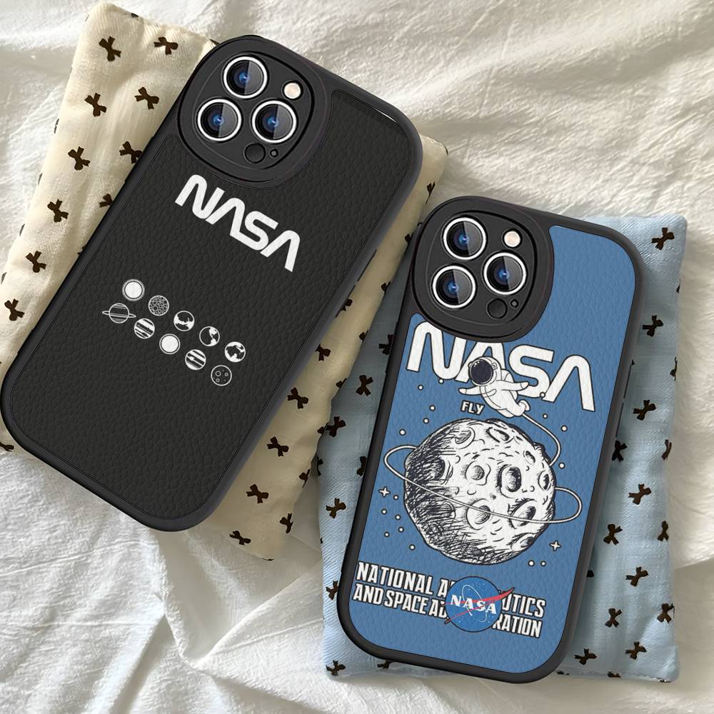 USA N-Nasa Leather Phone Case For IPhone 16 14 15 Pro Plus 13 12 11 Pro Max Silicone Cover