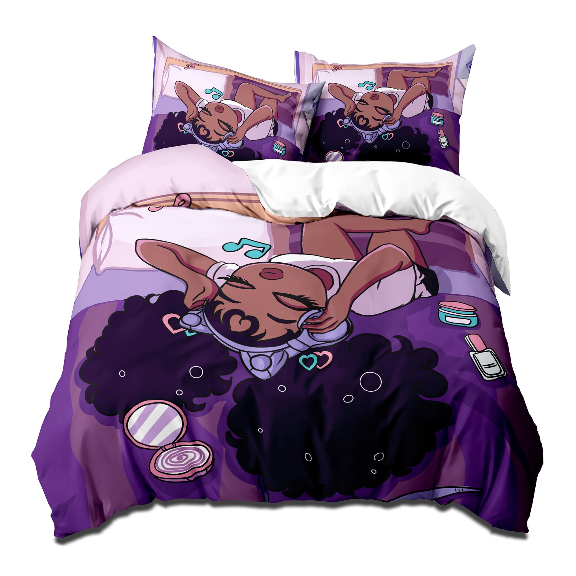 

Fantasy Black Girl Duvet Cover Sets for Kids Girls Women Teens Lightweight Quilt Covers African American Black Girl Bedding Sets US King(264x228cm)