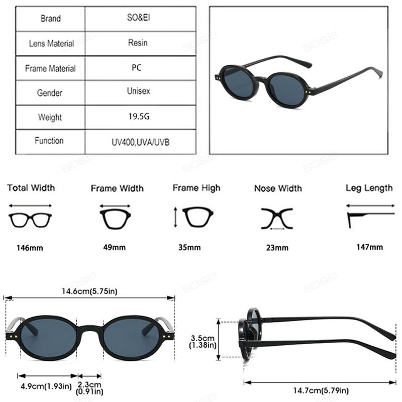 SO&EI Fashion Small Oval Sunglasses Rivets Women Shades UV400 Vintage Punk Men Candy Color Sun Glasses