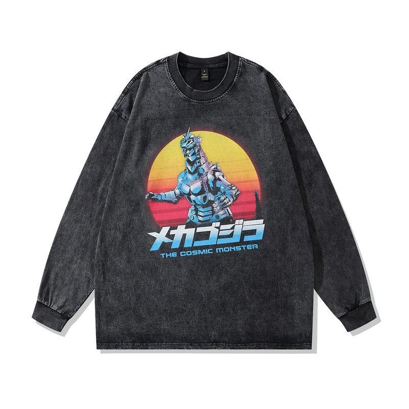 Harajuku Street Retro Trendy Brand Washing Water Old Long-Sleeved T-Shirt Men And Women Oversize Hip-Hop Couple Top