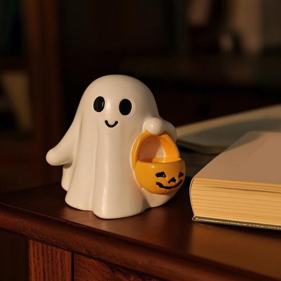 Ghost Ornaments, Halloween Resin Desktop Ornaments, Hanging Pumpkin Basket Design, Desktop Decor for Party Holiday