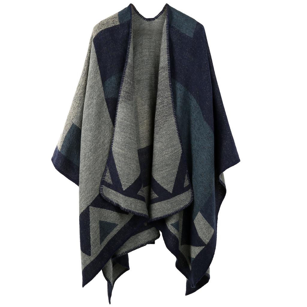 Thickened Split Shawl Fringed Scarf Women'S Knitted Cape Plaid Travel