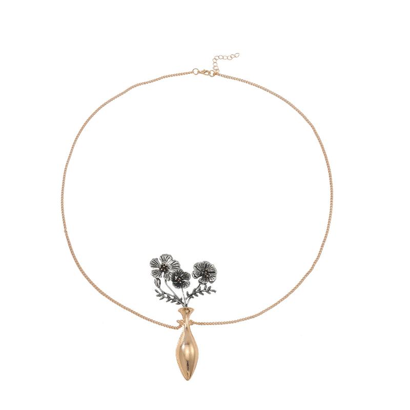 Personalized Design Flower Metal Pendant Necklace Exaggerated Flower Vase Earrings Brooch For Women Holiday Party Jewelry Gifts