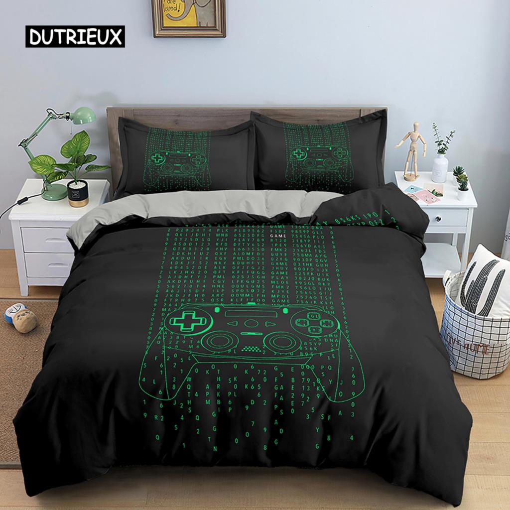 Set de lenjerie de pat pentru gameri de lux retro mâner de joc husă de plapumă queen adolescent băiat fată poliester imprimat gamepad cuvertură/plapumă huse 2/3 piese