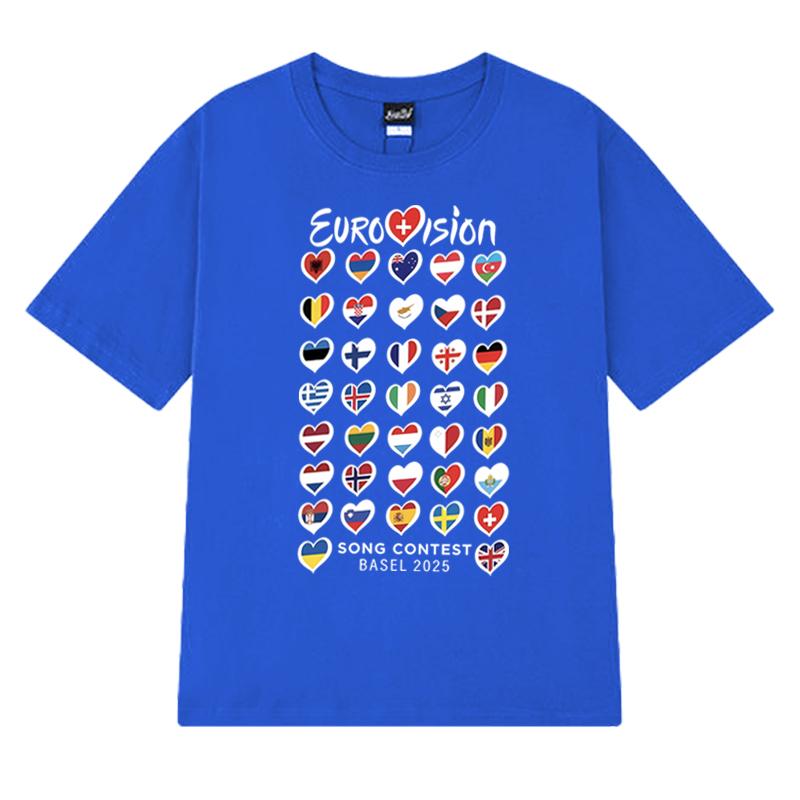 Summer Fashion Eurovision Song 2025 Flags printed T Shirt New Unisex Oversized short sleeve T-shirts Unisex 100% Cotton clothing