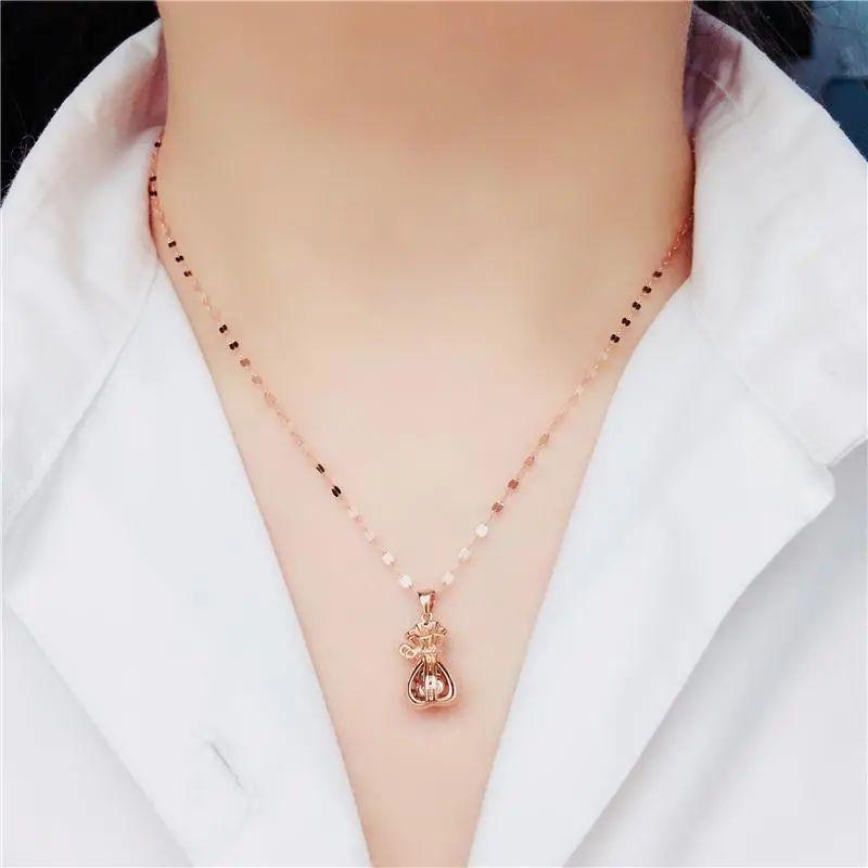 Purple Gold-Plated Rose Gold Money Bag Pendant, Simple And Fashionable Foreign-Style Women'S Color Gold Chain