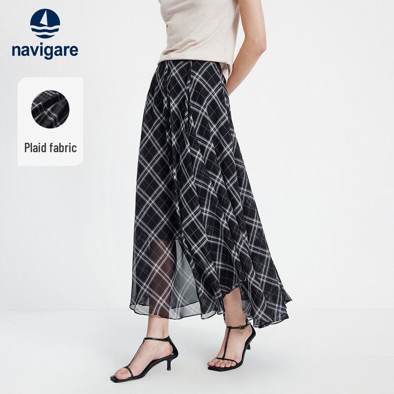 Navigare Women s Color-Block Plaid A-Line Midi Skirt XL