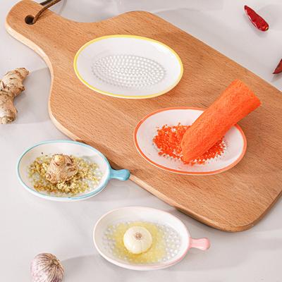 Ceramic Garlic Grater Plate for Food Prep, Multifunctional Ginger Mincer Dish, Non Slip Masher Bowl for Cheese Nutmeg