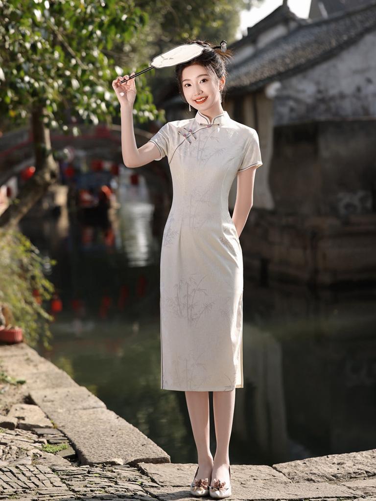 French women's cheongsam 1011 new summer young girl new Chinese silk and linen improved daily can wear noble