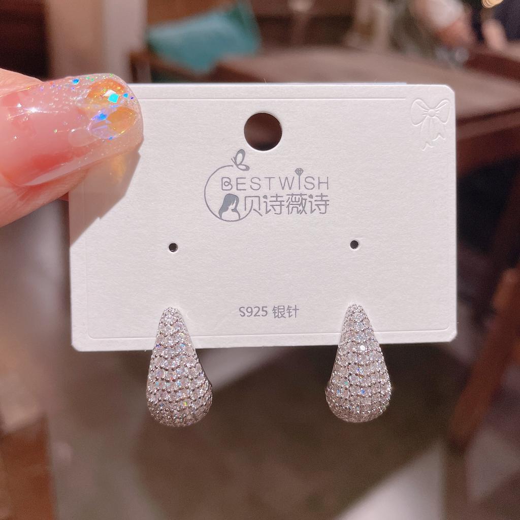 New Gold Color Chunky Dome Water Drop Earring for Women Trendy Glossy Thick Zircon Inlaid Teardrop Hoops Earrings Jewelry