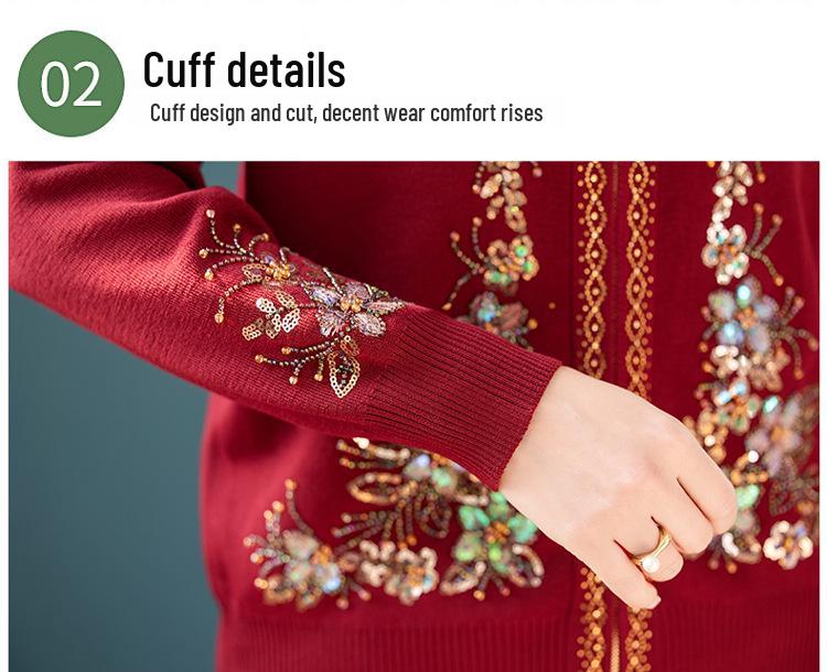 Women's Autumn/Winter Heavy Knit Cardigan with Butterfly Flower Embroidery & Hand Beading
