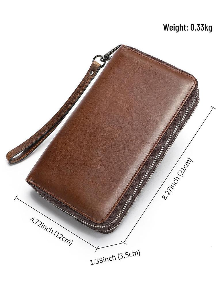 Malunt Men's Genuine Leather Multifunctional Long Wallet Clutch with Zipper