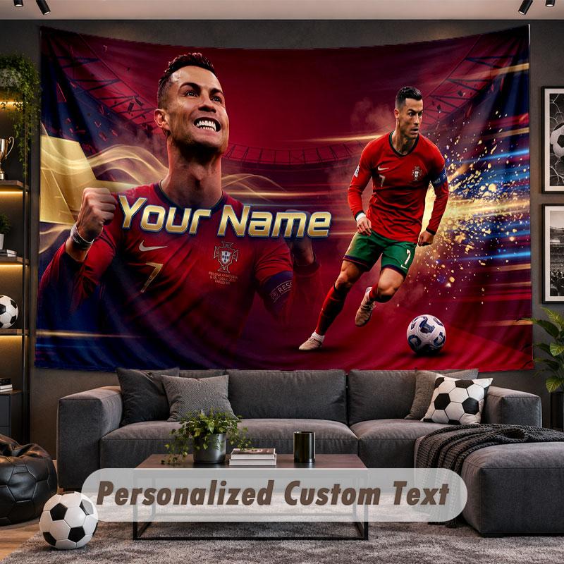 Arazzo da Appendere alla Parete Nome Personalizzato Modello Cristiano Ronaldo Tessuto Stampato Personalizzato Decorazione Murale