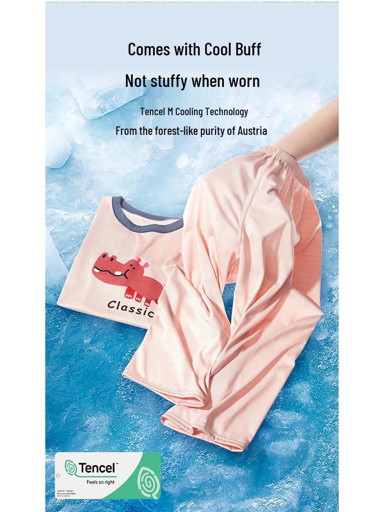 2025 Sommerpysjamas for barn: Kortarmet Langbukse Klimaanleggsett for Gutter og Jenter