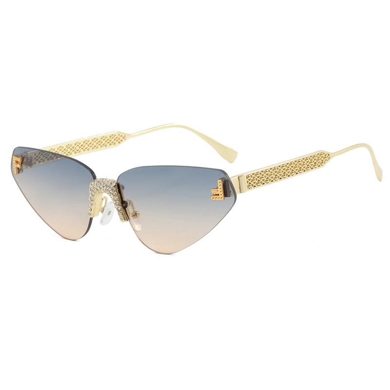 Women'S Sexy Cat Eye Rimless Rhinestone Sunglasses Luxury Brand Designer Retro Punk Metal Sunglasses Men'S Uv400 Driving Glasses