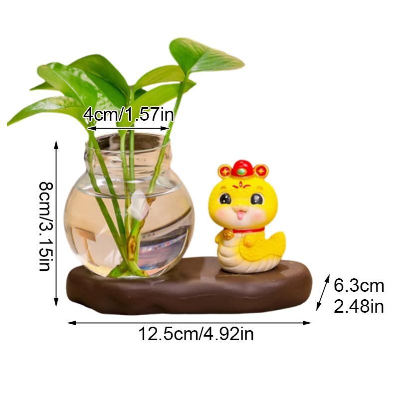 1set Desktop Plant Terrarium For Growing Hydroponic Plants Aquatic Vase Ceramic Base Snake Hydroponic Vase Glass Vase 2 styles