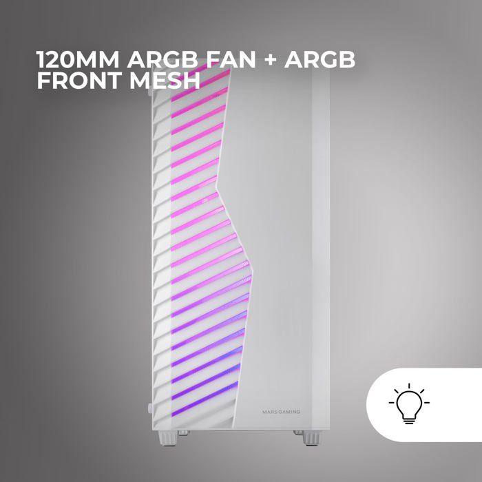 Marsgaming mc-volt, boîtier gaming atx, ventilateur argb 120mm, grille frontale argb, fenêtre latérale en verre trempé, gestion de