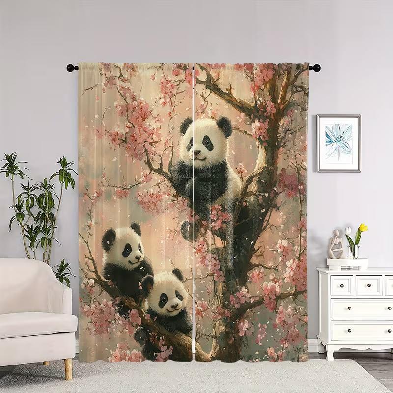 2 Pcs Cute panda print curtains,suitable for bedroom,living room kitchen decoration,home decoration,window decoration