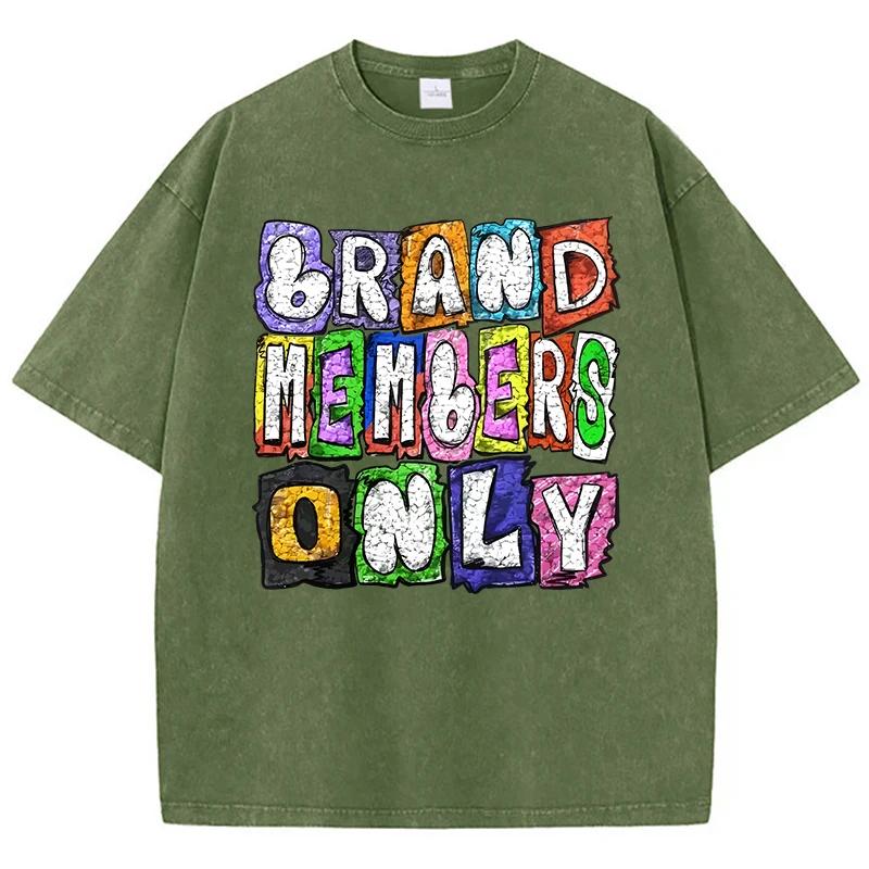 Cotton Womens Acid Wash T-Shirts Brand Members Only Letter Printed Tees Distressed Crewneck Oversized Tops Clothes