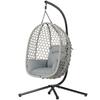 Hanging Egg Chair, Indoor Outdoor Rattan Hammock Swing Chair with Stand, Safety Strap, Foldable Basket, Light Grey