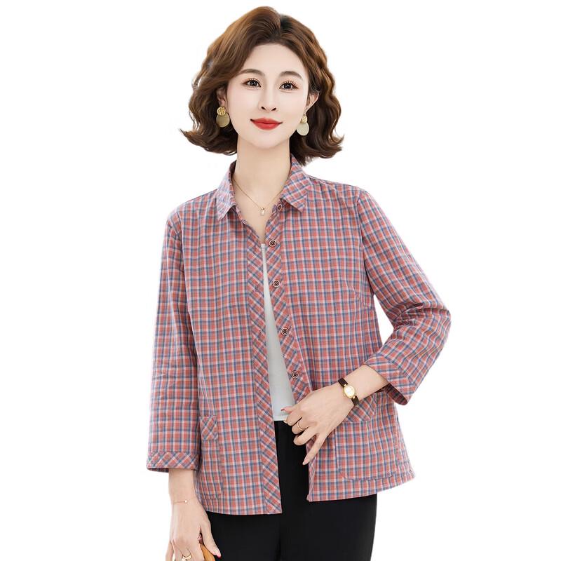 Hodo Women's Classic Plaid Seven-Quarter Sleeve Shirt