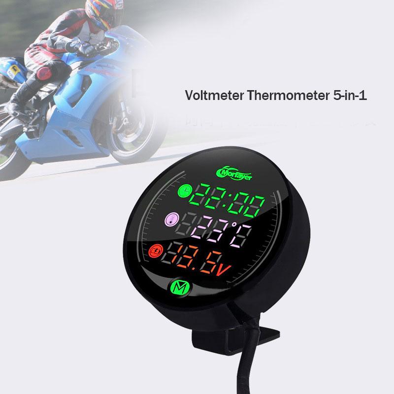 NEW 5-In-1 Waterproof Motorcycle Modified Water Temperature Meter Time Voltmeter 12V Chronometer USB Mobile Phone Charging