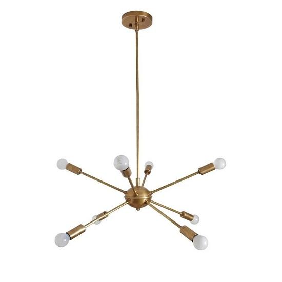 Mid‑Century Modern 8‑Light Brass Sputnik Chandelier – Ceiling Light Fixture
