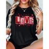 Casual Crew Neck T-Shirt with Pink Valentine'S Day LOVE