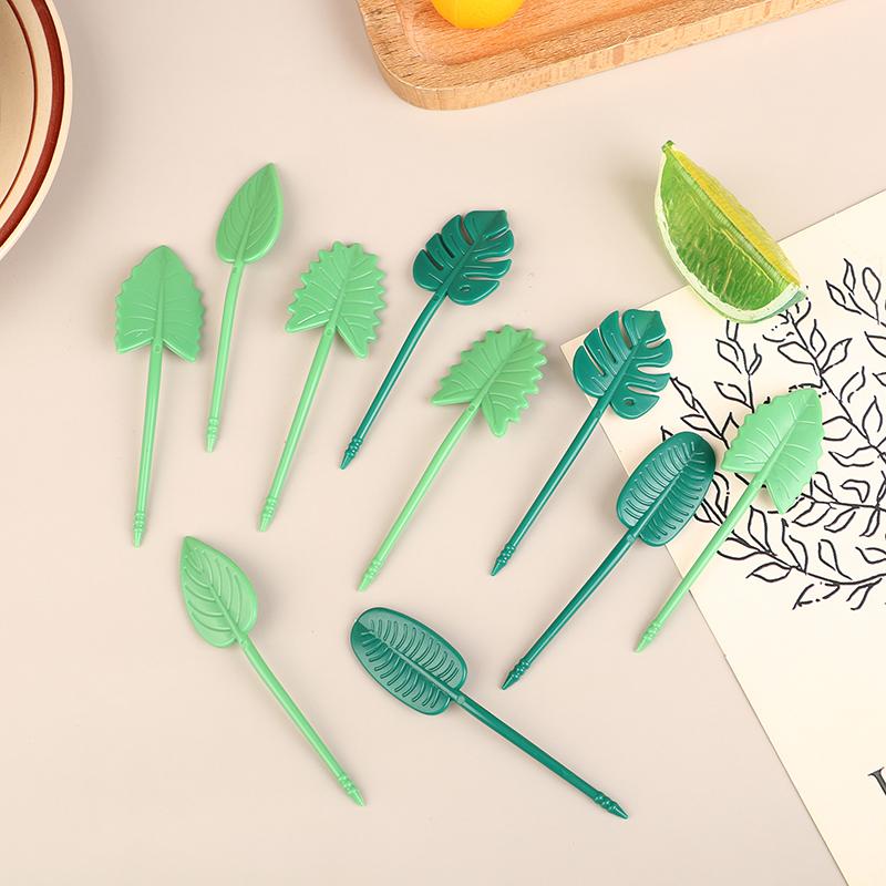 10 Adet/takım Yaprak Meyve Çatalı Gıda Sınıfı Kürdan Öğle Yemeği Bento Dekorasyonu Çocuklar İçin Aksesuarlar Kek Parti Dekoru Yeniden Kullanılabilir Çatallar