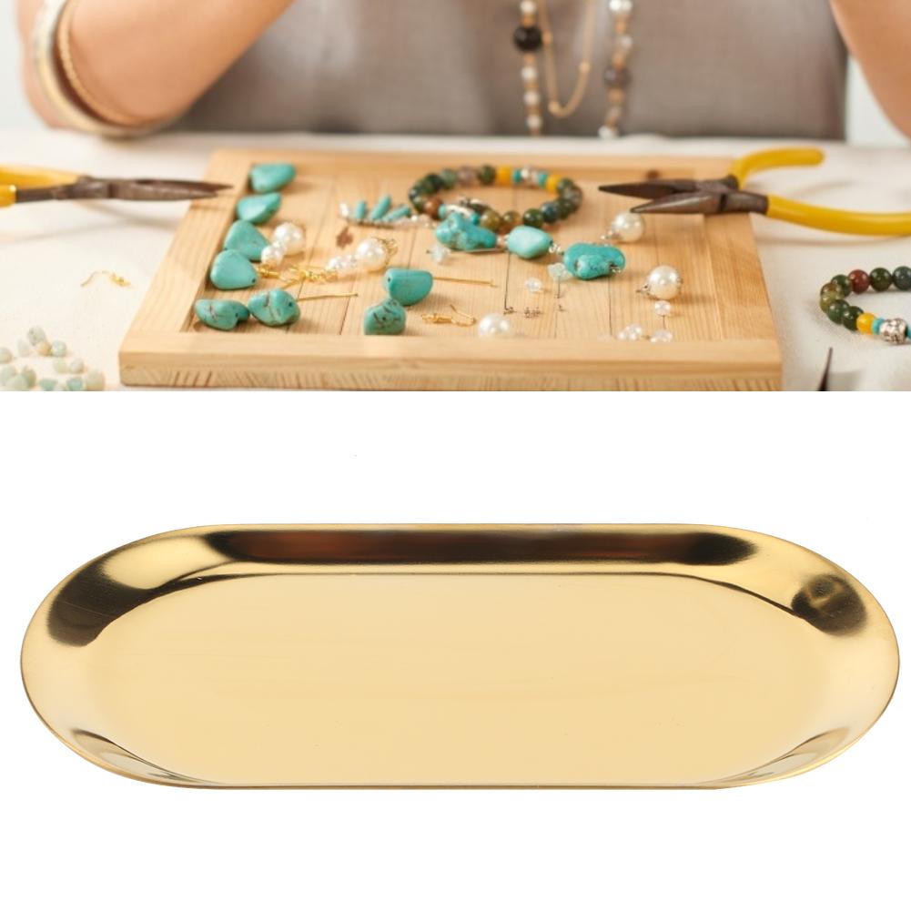 5pcs Stainless Steel Oval Shaped Towel Tray Cosmetics Jewelry Storage Tray Dish Plate OrganizerGold