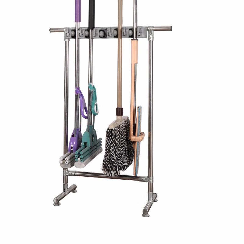 Freestanding Stainless Steel Mop & Broom Organizer