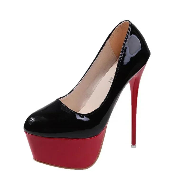 Sexy Thick-soled High-heeled Shoes Large Size 45 Slip-on High-heeled Shoes Wedding Shoes Banquet Shallow-mouth Heel Height16.5cm
