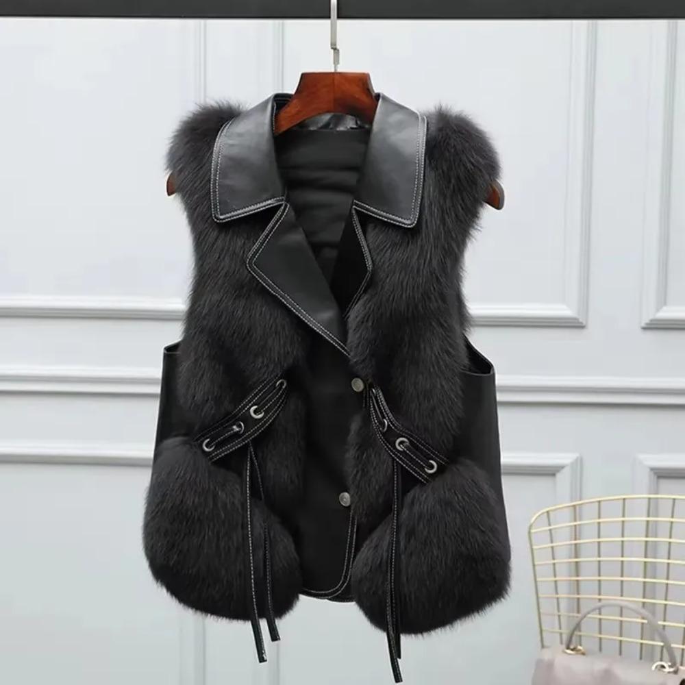 Imitation Fox Fur Vest Jacket Women Sleeveless Jacket Winter Waistcoat Short Fur Vest Female Vestcoat Outerwear