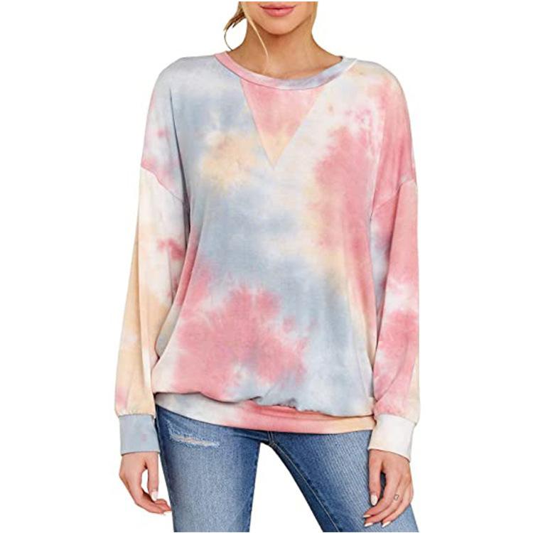 

New Women s Top Tie-dye Long-sleeved Round-neck T-shirt Sweatshirt S