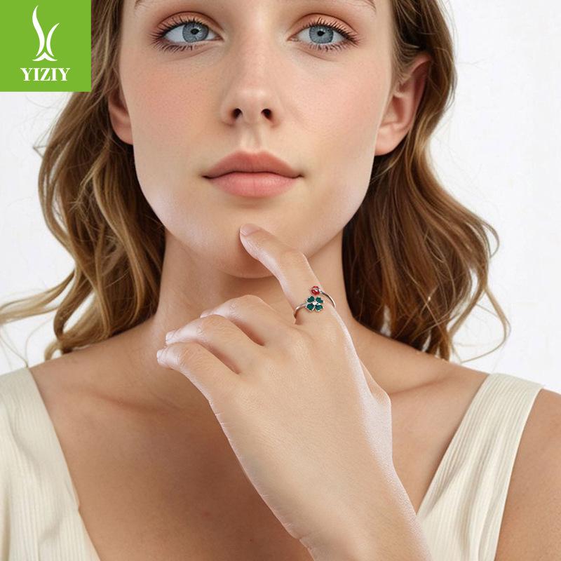 Clover Ladybug Ring Elegant Temperament Personality Open Ring Women'S Ring Premium Nis