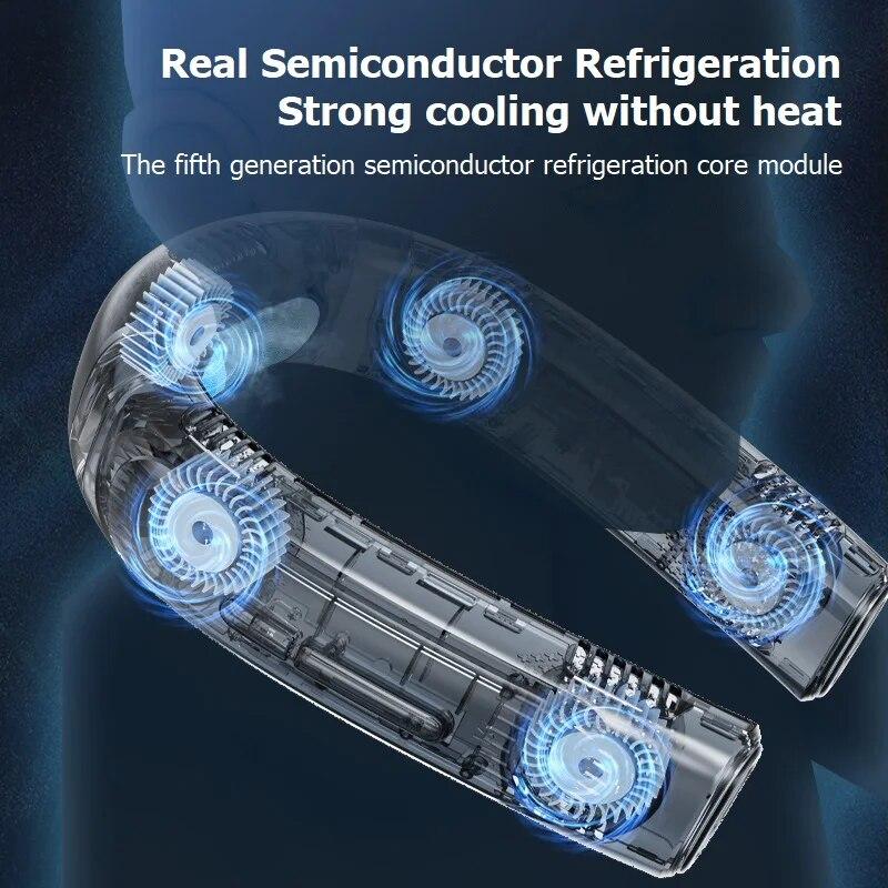 Ventilator portabil nou de răcire cu motor Penta-Core Ventilator pentru gât de vară 6000 mAh USB reîncărcabil 360° Ventil înconjurător, silențios, fără lame