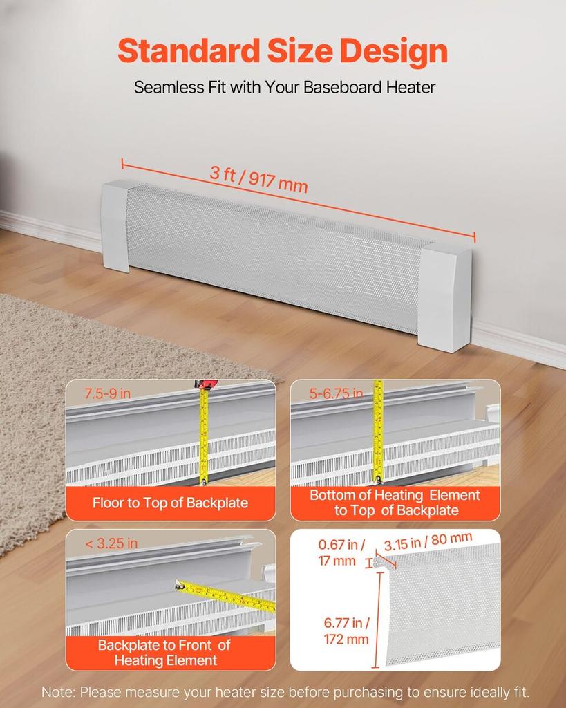 Baseboard Heater Covers, Premium Series 917 mm Standard Electric Heating Unit Front Cover for Home Improvement, Heavy-duty Steel, Easy Installation