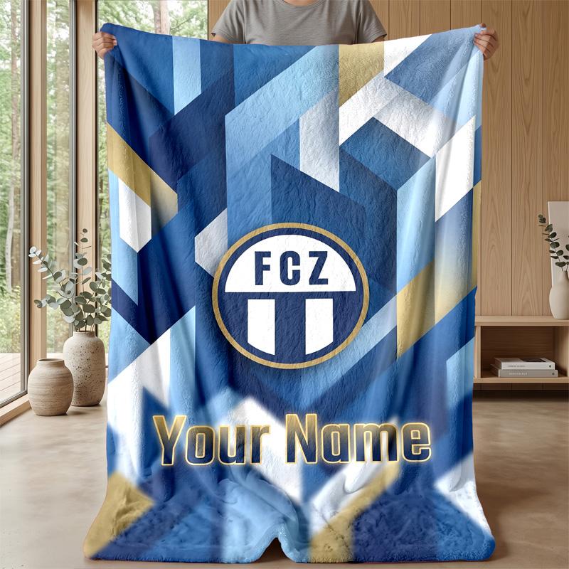 Custom Text Flannel Throw Blanket, Lightweight Cozy Bed Sofa BlanketFC Zürich