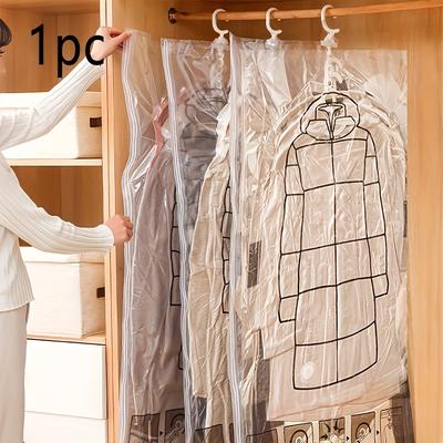 Extra Large Hanging Vacuum Storage Bags with 5 Hooks, Thickened Down Jacket Compression Bags, Slim Design, No Electricity Needed, Protects Clothes