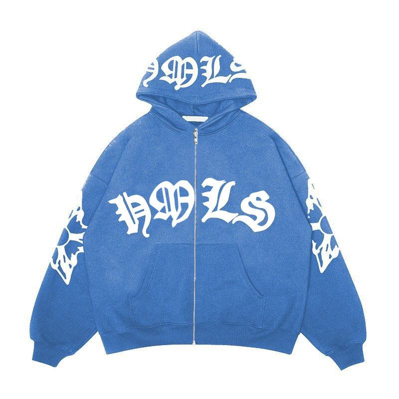 Herren Gothic Buchstaben Print Reißverschluss Hoodie Langarm Oversized Locker Lässig Streetwear Kapuzenpullover Für Jugendliche